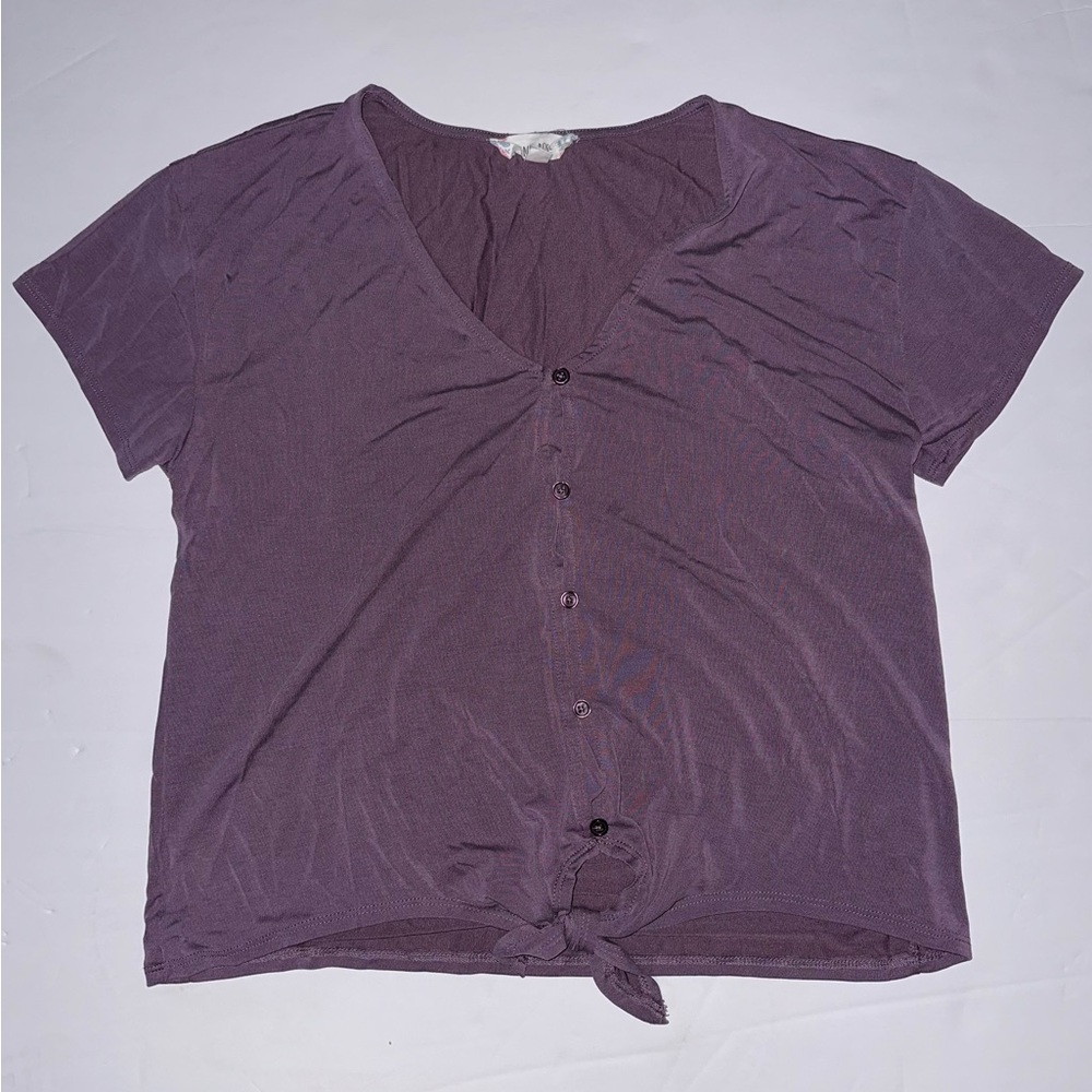 Pink Rose Purple Button-Down V-Neck Top